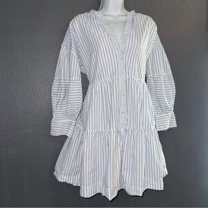 Free Assembly Blue & White Striped Long Sleeve 100% Cotton Dress Womens Medium